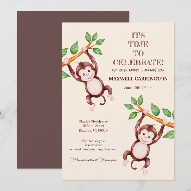 Bambino Pojke Bebis Dopp Invitation Inbjudningar (Fram/baksida)