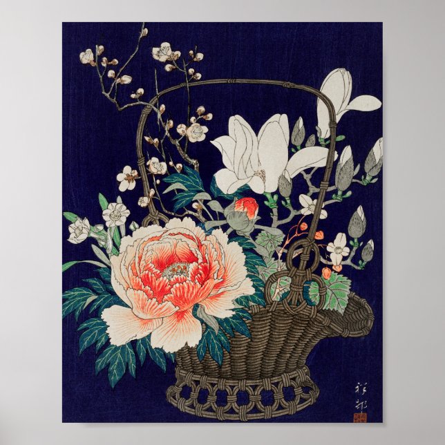Bamboblomma basket Ohara Koson Illustration Poster (Framsidan)