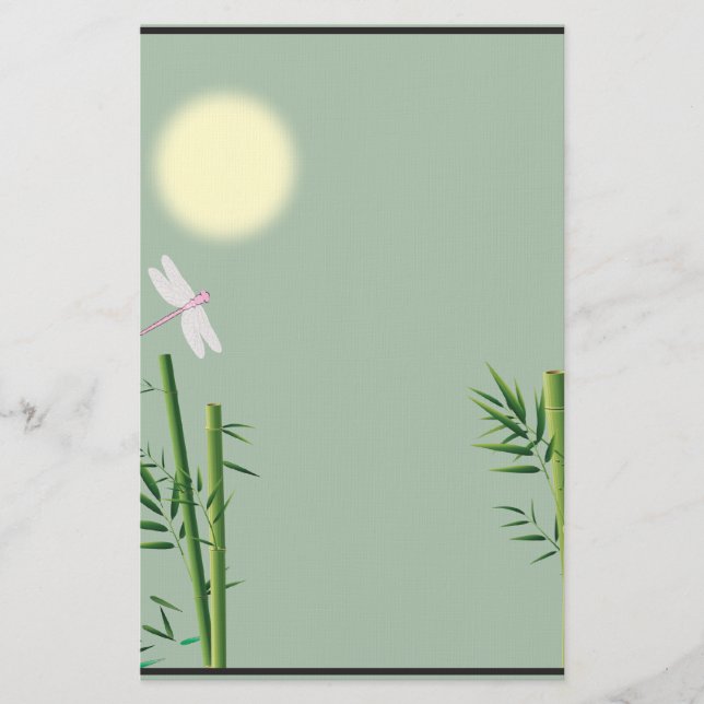 Bamboo and Dragonfly Blommigt Stationery Brevpapper (Framsida)