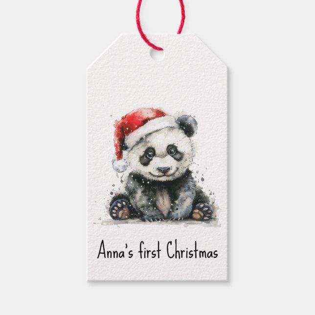 Bamboo Bear:s första jul, anpassningsbar Presentetikett (Framsidan)