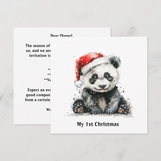 Bamboo Bear's första jul, anpassad Inbjudningar (Fram/baksida)
