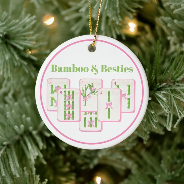 Bamboo & Besties Mahjong Pink & Green Tiles Bows Julgransprydnad Keramik (Träd)