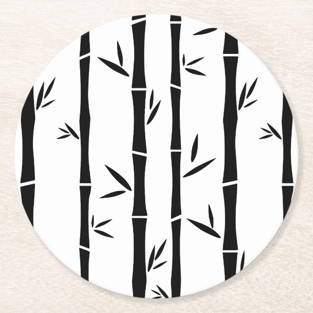 Bamboo Black and White Anpassningsbar Underlägg Papper Rund (Framsidan)