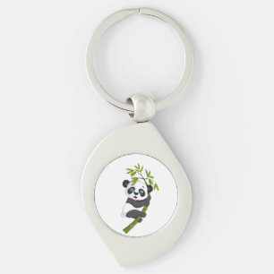 Bamboo Buddy Glad Liten Panda Svängande i Ba Swirl Silverfärgad Nyckelring