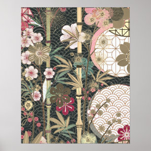 Bamboo Cherry Blommars Art Deco-design Poster