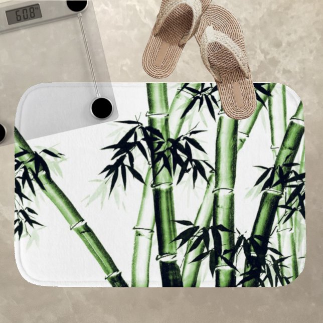 Bamboo Chinese Art - one - grönt Bath Mat Badrumsmatta (Skapare uppladdad)