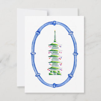 Bamboo Chinoiserie Pagoda Christmas Tree Note Card Anteckningskort
