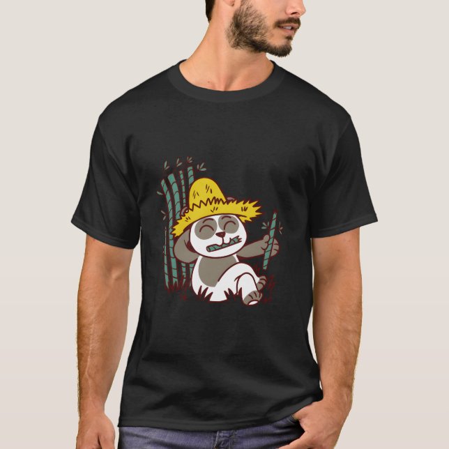 Bamboo Eating Panda Farmer T Shirt (Framsida)