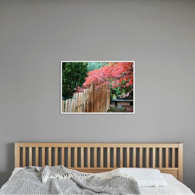 Bamboo Fence och japansk maple Löv Fototryck (In Situ Framed)