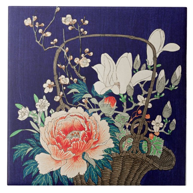 Bamboo Flower Basket av Ohara Koson Kakelplatta (Framsidan)