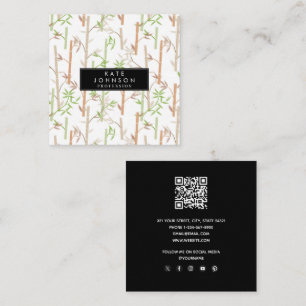 Bamboo Foliage Oriental Greenery Löv QR-kod Fyrkantigt Visitkort