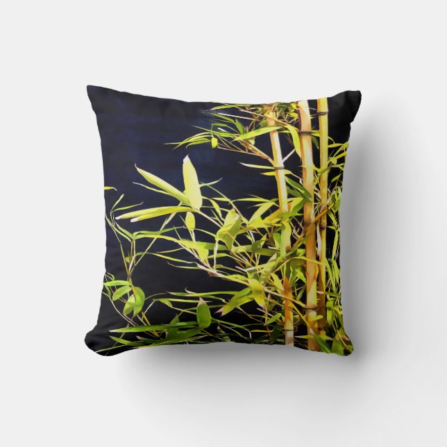 Bamboo Foliage Tropical Art on Black Kudde (Framsida)