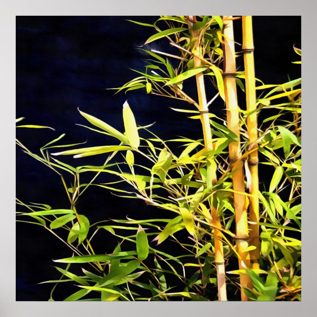 Bamboo Foliage Tropical Art on Black Poster (Framsidan)