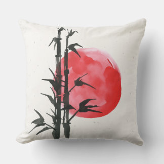 Bamboo framför en röd sol kudde