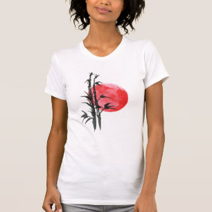 Bamboo framför röd sol t shirt