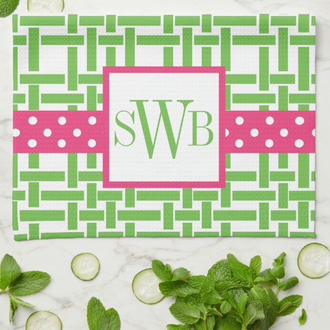 Bamboo & Grosgrain Monogrammed Kitchen Towel Kökshandduk (Vikta)