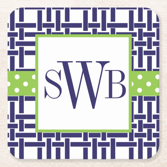 Bamboo & Grosgrain Monogrammed Papper Underlägg (Framsidan)