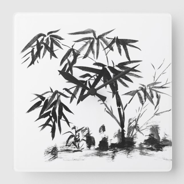 Bamboo i Vatten Fyrkantig Klocka (Framsida)