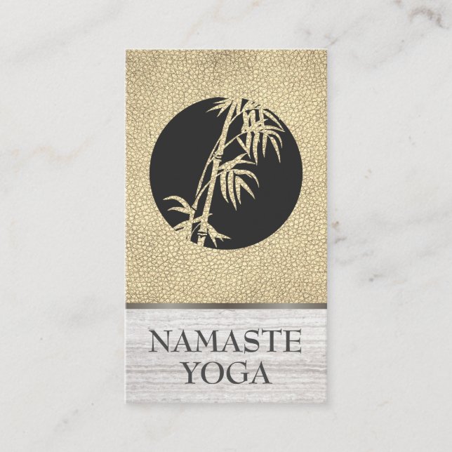 Bamboo Icon | Vita Marble Guld-läder Visitkort (Framsida)
