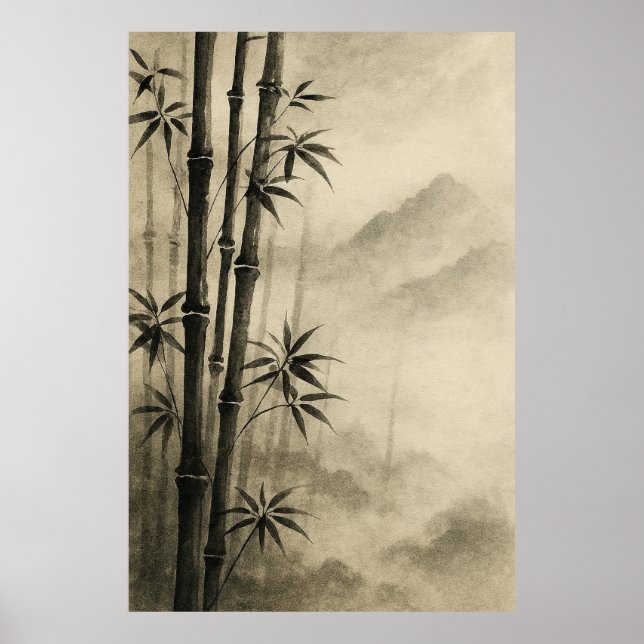 Bamboo in Mist: Zen Ink-Wash Elegance Poster (Framsidan)