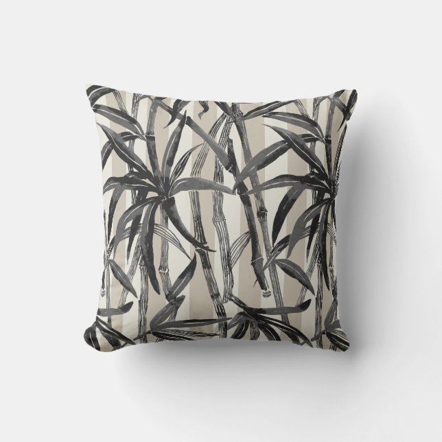 Bamboo Jungle Hawaiian Rand - Black and Taupe Kudde (Framsida)