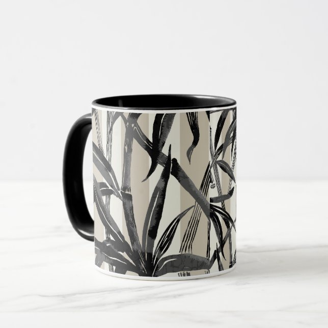 Bamboo Jungle Hawaiian Rand - Black and Taupe Mugg (Framsida vänster)