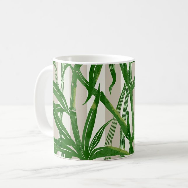 Bamboo Jungle Hawaiian Rand - Grönt och Taupe Kaffemugg (Framsida vänster)