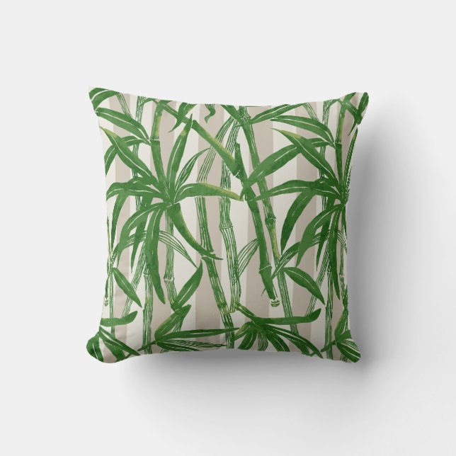 Bamboo Jungle Hawaiian Rand - Grönt och Taupe Kudde (Framsida)