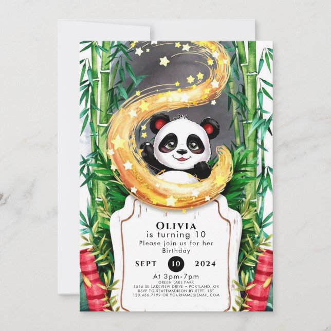 Bamboo Kids' Panda Birthday Inbjudningar (Framsida)