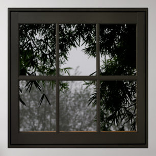 Bamboo Lämnar Faux Window Illusion 24x24 Black Poster