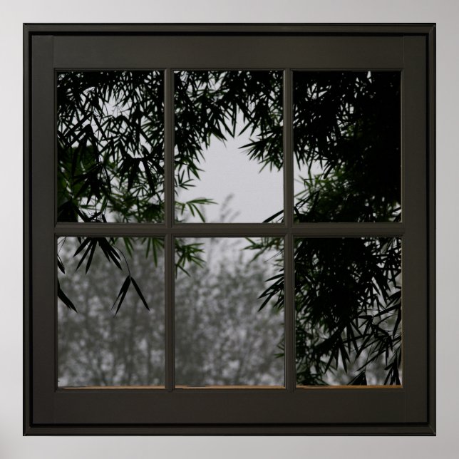 Bamboo Lämnar Faux Window Illusion 24x24 Black Poster (Framsidan)