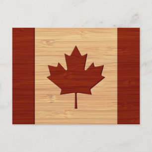 Bamboo look & Engraved Vintage Canada Flagga Vykort
