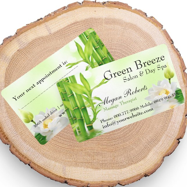 Bamboo Lotus Reiki Spa Skin Care Massage Salon Tidsbeställning Kort (www.zazzle.com/riverme)