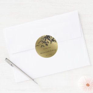 Bamboo Löv Black Guld Tack Bröllop Sticker Runt Klistermärke