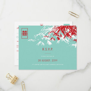 Bamboo Löv Dubbla Happity Asian Bröllop OSA Inbjudan Vykort