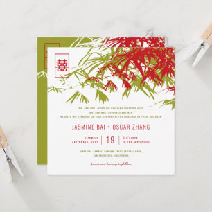 Bamboo Löv Dubbla Happity Chinese Bröllop Inbjudningar