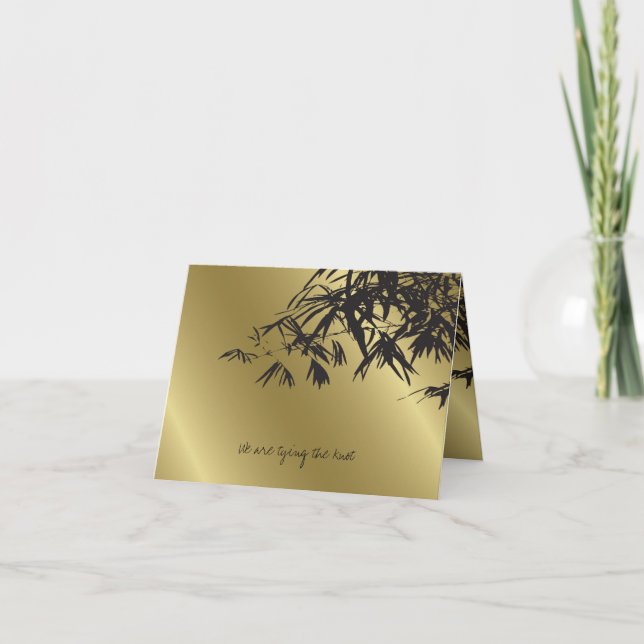 Bamboo Lövs Black Guld bröllopsinbjudan Inbjudan (Framsida)