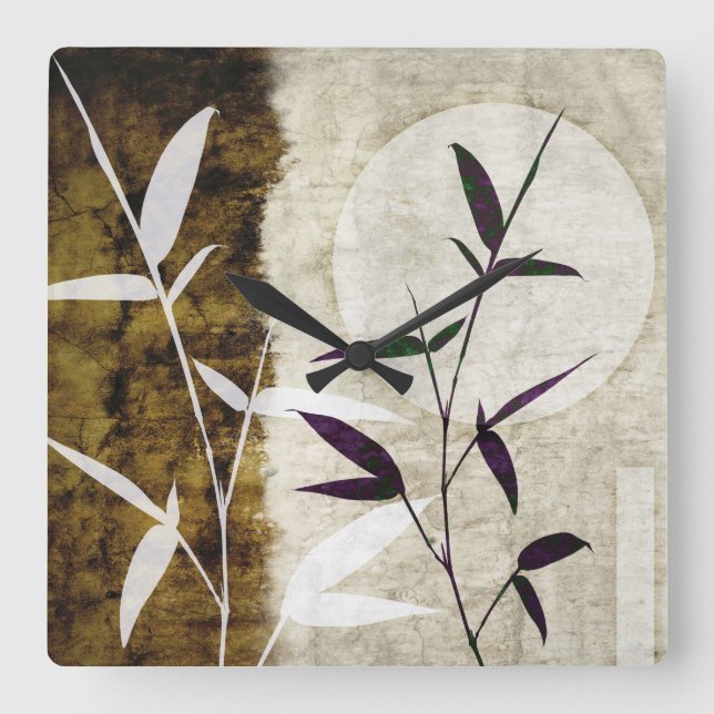 Bamboo Måne Höst löv Fyrkantig Klocka (Framsida)