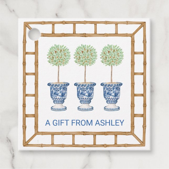 Bamboo & Olive Topiary Vapensköld | Monogram Gåvor Etiketter (Framsida)