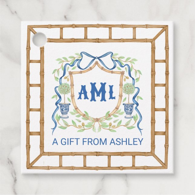 Bamboo & Olive Topiary Vapensköld | Monogram Gåvor Etiketter (Framsida)