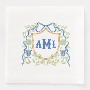 Bamboo & Olive Topiary Vapensköld   Monogram Pappersservett