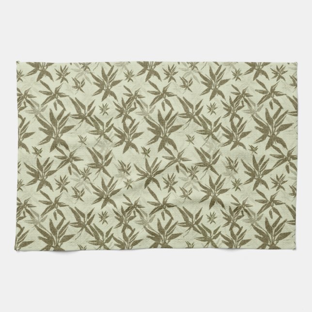 Bamboo på Beige Sheers - sömlös yta mönster. Kökshandduk (Horisontell)