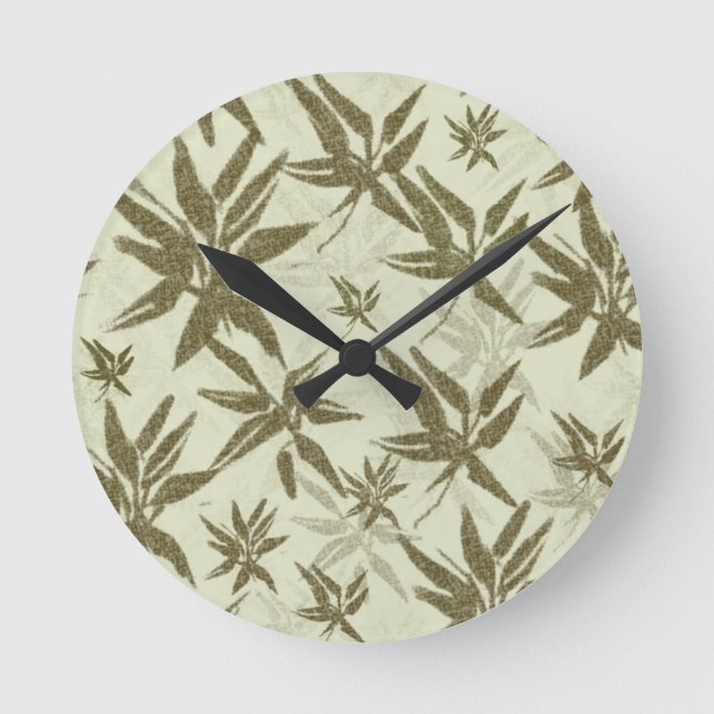 Bamboo på Beige Sheers - sömlös yta mönster. Rund Klocka (Framsida)