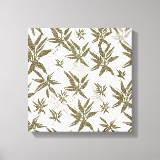 Bamboo på vitbladen - sömlös yta mönster. canvastryck (Framsida)