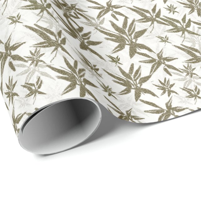 Bamboo på vitbladen - sömlös yta mönster. presentpapper (Rullad Hörn)