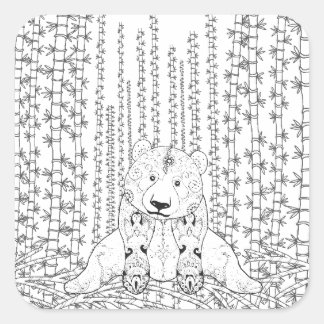 Bamboo Panda Doodle Fyrkantigt Klistermärke