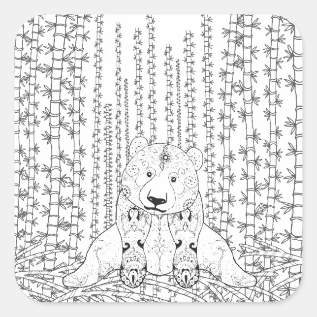 Bamboo Panda Doodle Fyrkantigt Klistermärke (Framsida)