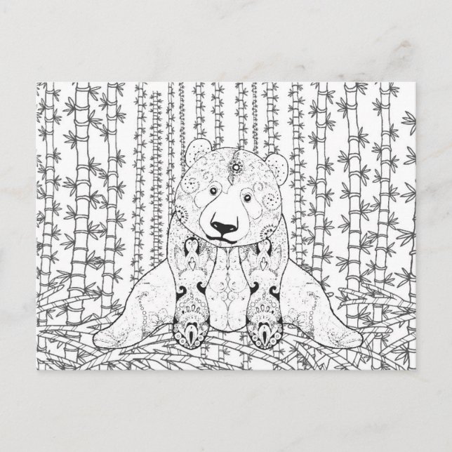 Bamboo Panda Doodle Vykort (Framsida)