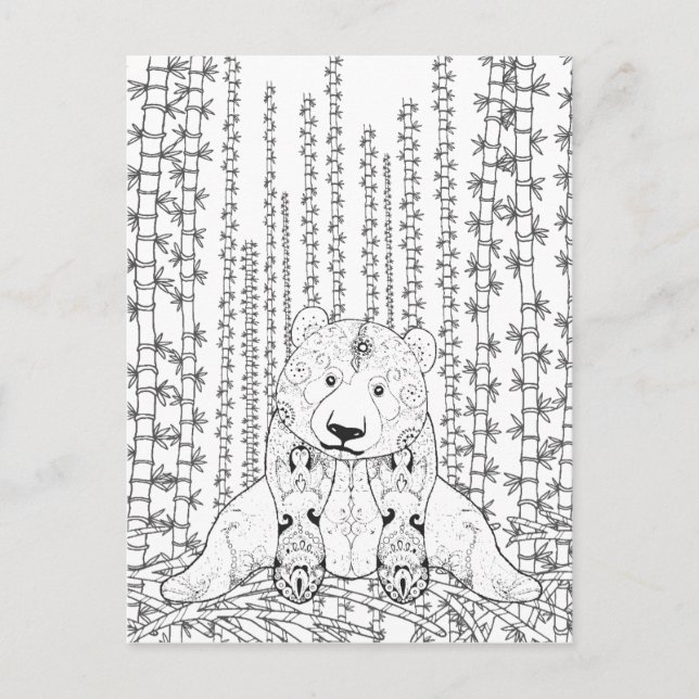 Bamboo Panda Doodle Vykort (Framsida)