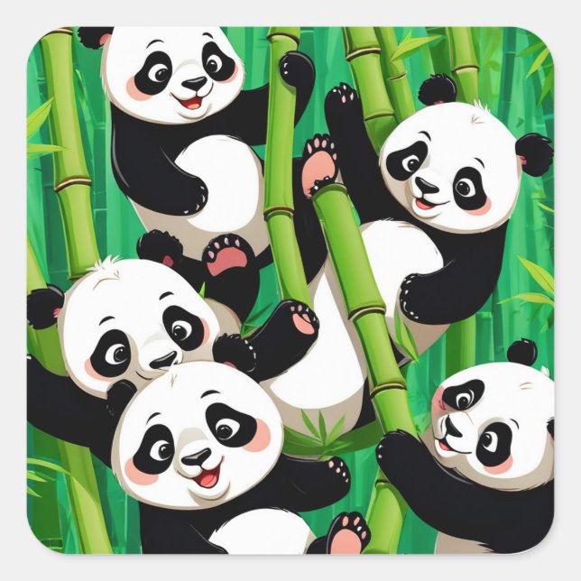 Bamboo Panda Fyrkantigt Klistermärke (Framsida)